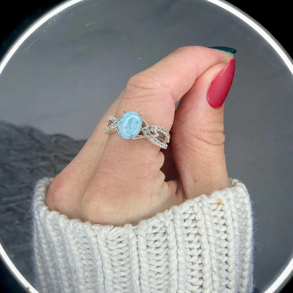 Genuine natural Larimar 925 Silver Gemstone Ring